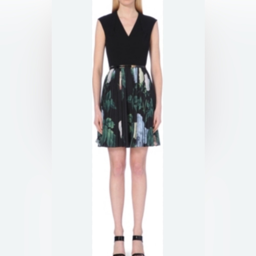 Ted Baker women’s sleeveless midi dress size 0 floral v-neck pleated